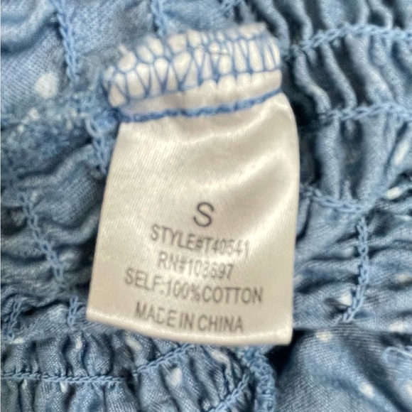 Cotton Blue Peasant Blouse - Picture 3 of 5